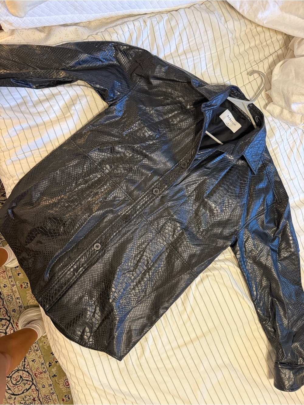 Aritzia Black Faux Snakeskin Button-Front Jacket